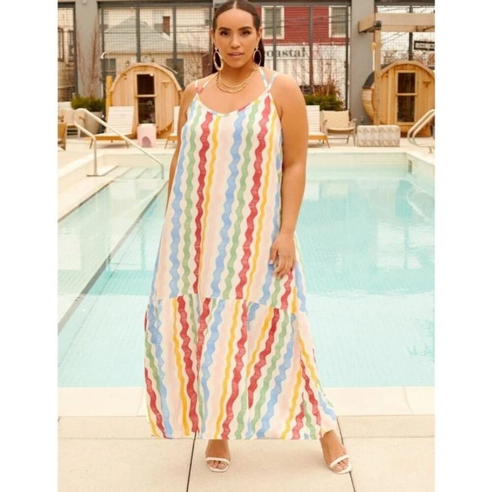 Eloquii Striped Maxi With Low Back Multi-Color St… - image 1